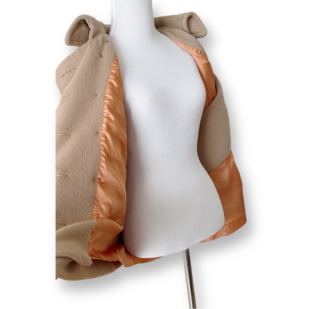 Neiman Marcus, Women’s Small, Vintage 70s Tan Wool Pea Coat with Copper Lining - Picture 8 of 9